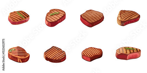 Multiple vector illustrations rare steak


