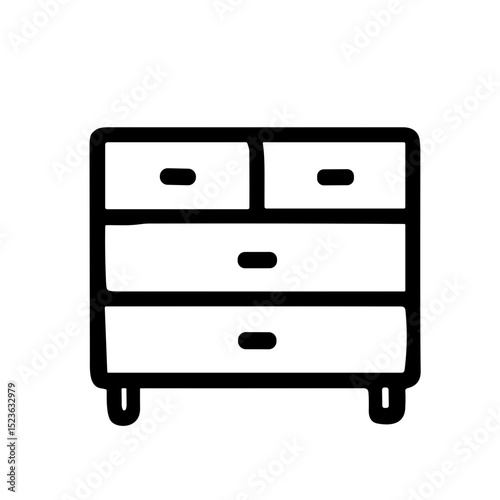 Handdrawn Black and White Outline Furniture Dresser Drawer Storage Minimalist Icon