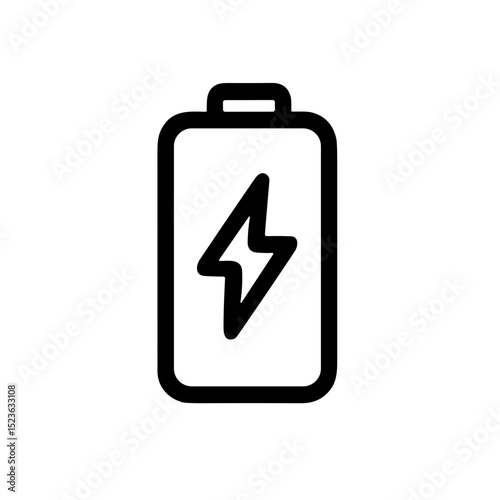 Minimalist Outline Battery with Lightning Bolt Symbol Power Icon
