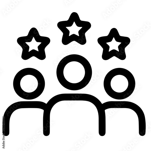 Simple Outline Group People with Star Rating System Icon Graphic