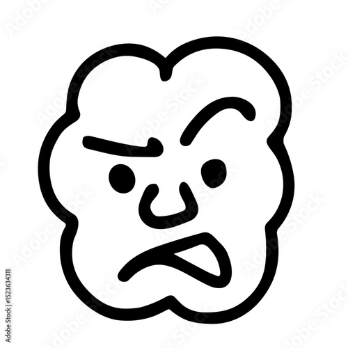 Hand Drawn Simple Sketch Angry Cloud Face Expression Weather Icon