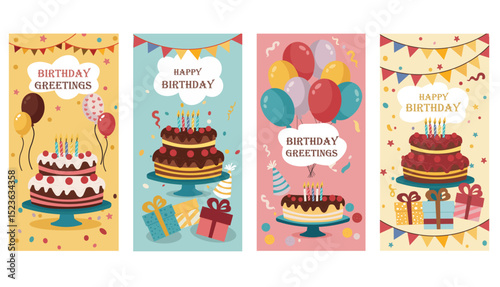 Colorful Birthday Celebration Vertical Vector Set - Cards & Story Graphics