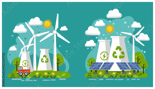Eco-Friendly Energy Sources Vector Illustration Set