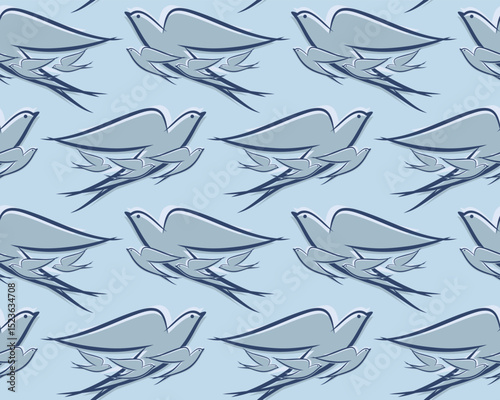 Seamless blue background with swallows.
