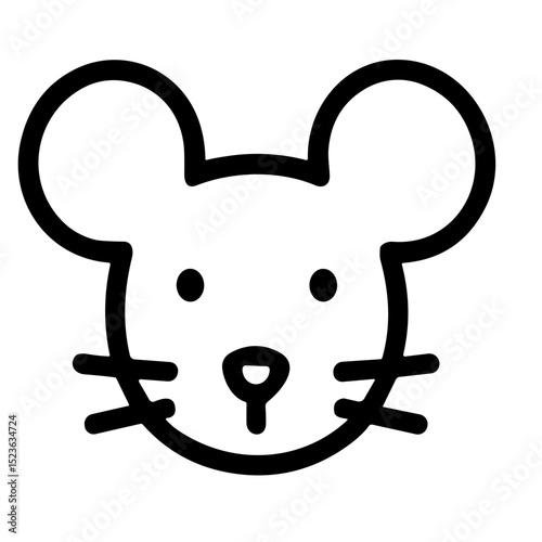 Minimalist Outline Cute Mouse Head Animal Character Illustration Icon