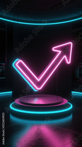 Neon Arrow Sign in Futuristic Setting