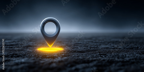 Glowing Location Marker On Dark Textured Surface