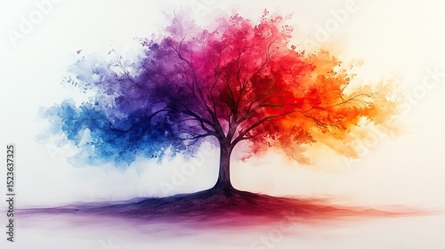 Colorful Watercolor Tree Illustration.