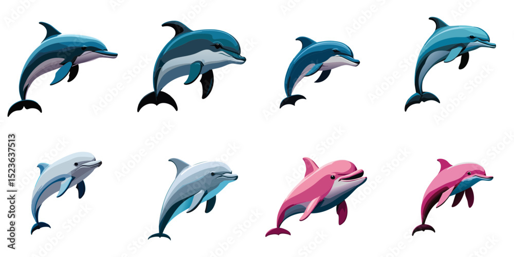 Naklejka premium Multiple vector illustrations dolphin
