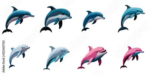 Multiple vector illustrations dolphin

