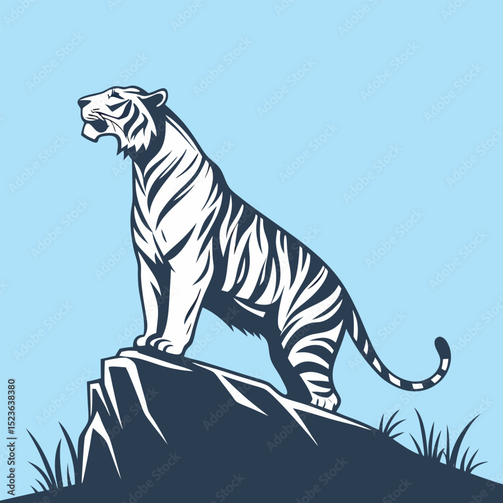 Naklejka premium White tiger in the wild vector illustration free.