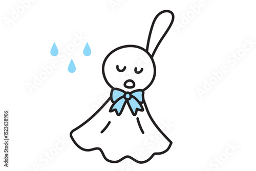 手描きのシンプルなてるてる坊主と雨粒