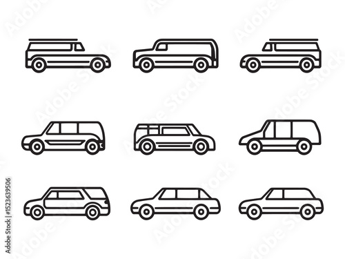 Minimalist Limo Ride 2D Line Illustrations