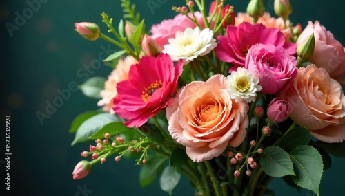 Vibrant floral bouquet featuring a captivating array of blossoms and lush greenery, perfect for wedding, event, or home decor A stunning display of nature's artistry , texture, spring