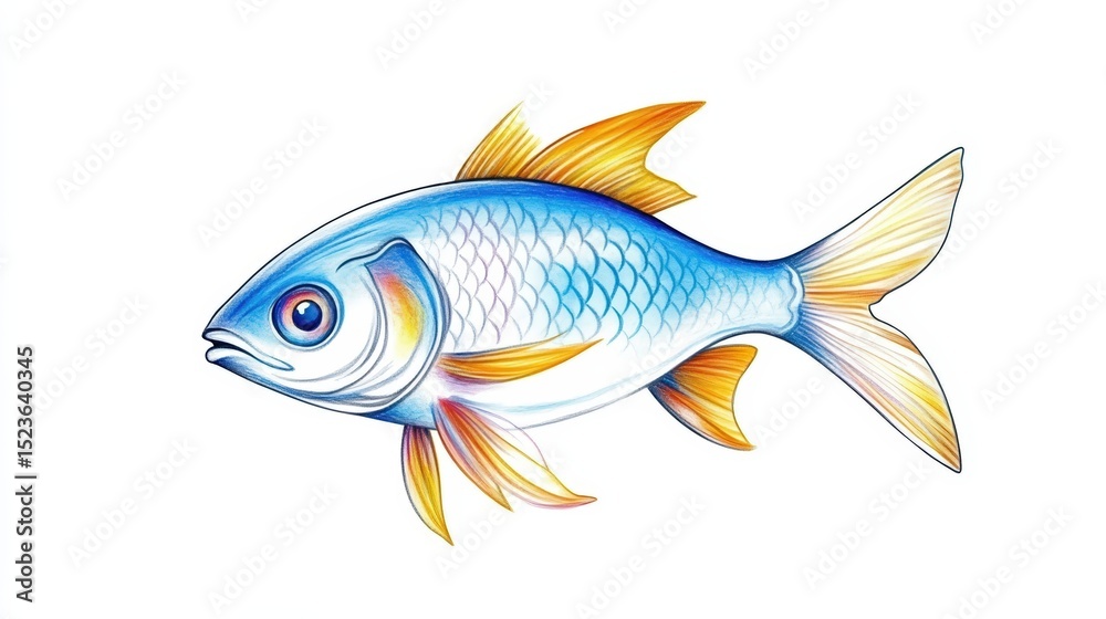 Fototapeta premium Coloured pencil drawing, cartoon icon, of a Sardine with realistic colours, isolated on white background