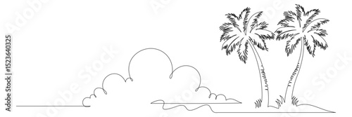 continuous line drawing of palm trees on the beach for summer