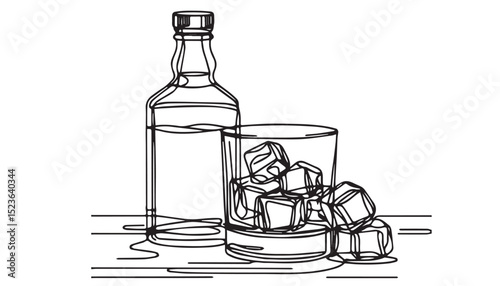 Continuous one single minimal line drawing glass alcohol