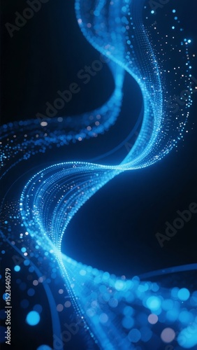 Dynamic Blue Particle Stream Flowing in Darkness