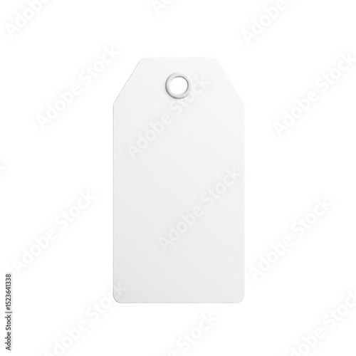 A blank white tag with a reinforced hole, isolated on transparent background