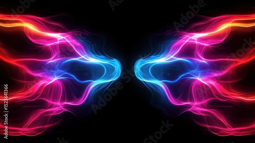 Abstract Neon Waves Flowing Symmetrically Dark Background