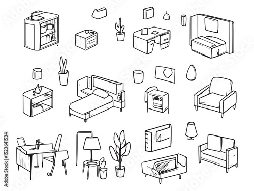 Loft Apartment Minimalist 2D Line Art EPS 