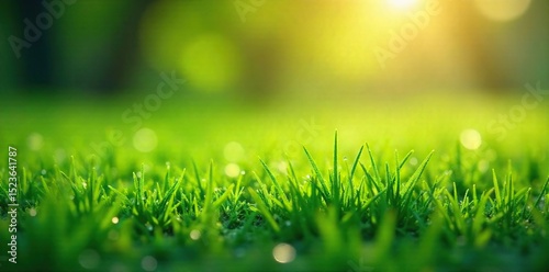 Crisp morning dew clinging to vibrant green grass, sunlight illuminating a breathtaking landscape of untouched nature Perfect for spring, summer, or environmental themes , wallpaper, lush