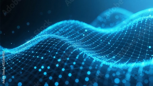 Dynamic Blue Digital Wave with Illuminated Nodes and Mesh Structure