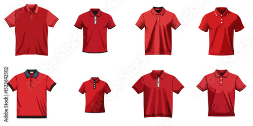 Multiple vector illustrations red polo shirt

