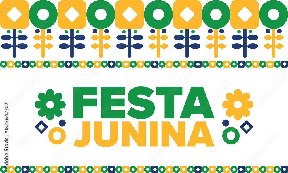 Fototapeta premium Festa Junina in Brazil. Brazilian festival. Happy holiday. Brazil flag. Carnival and parade. Summer fun party. Vector illustration