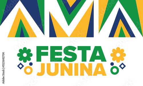 Festa Junina in Brazil. Brazilian festival. Happy holiday. Brazil flag. Carnival and parade. Summer fun party. Vector illustration