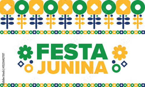 Festa Junina in Brazil. Brazilian festival. Happy holiday. Brazil flag. Carnival and parade. Summer fun party. Vector illustration
