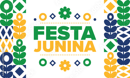 Festa Junina in Brazil. Brazilian festival. Happy holiday. Brazil flag. Carnival and parade. Summer fun party. Vector illustration