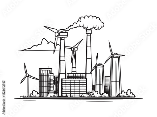 Low Emission Energy Clean 2D Line Art Set
