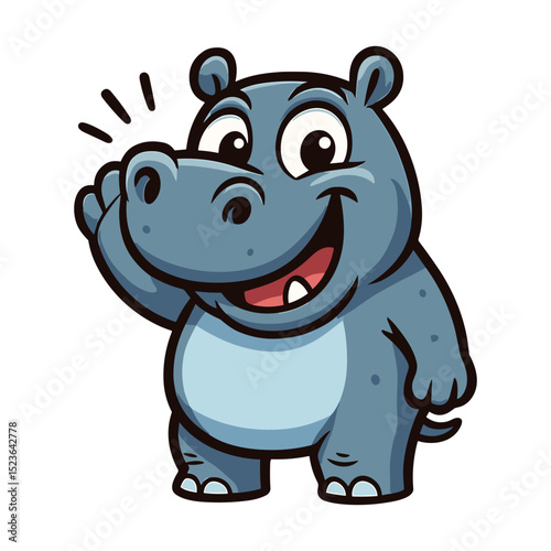 Hippo Waving in Cartoon hippopotamus Style Image