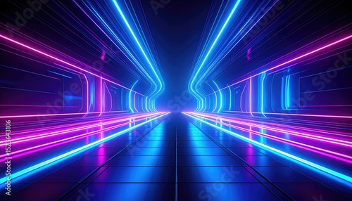 Neon tron-like pathway with reflective glow on smooth digital surface