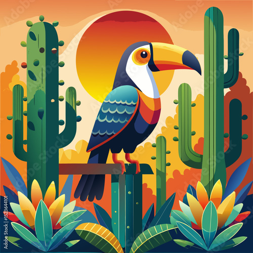 a cartoon toucan perched