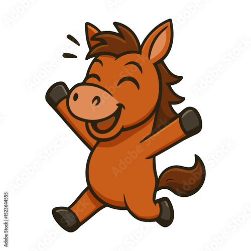 Joyful cartoon horse leaps with smiling glee