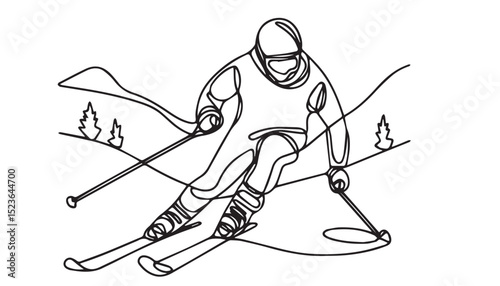 Continuous one single minimal line drawing ski sport