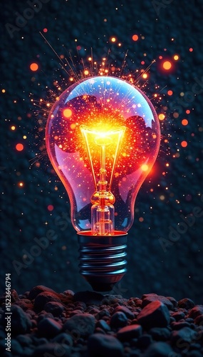 A lightbulb explodes with vibrant, colorful ideas, radiating outwards on a dark background Sparks fly, signifying innovation and creative breakthroughs , colorful sparks, background