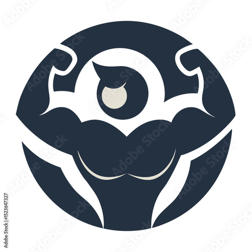 Abstract muscular bodybuilder logo design in circle
