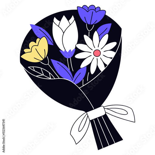 Simple flat lay bouquet of colorful flowers