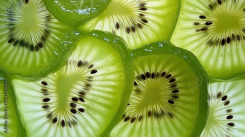 Slices of kiwi arranged on a surface
