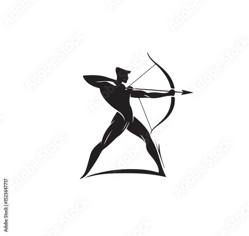 drawing of men aiming arrow one color logo black