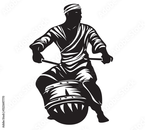 black silhouette drummer playing drum clip art preview