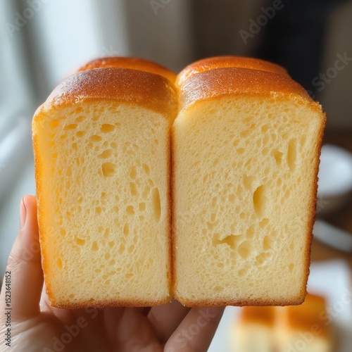 Hand holding soft, fluffy bread slices