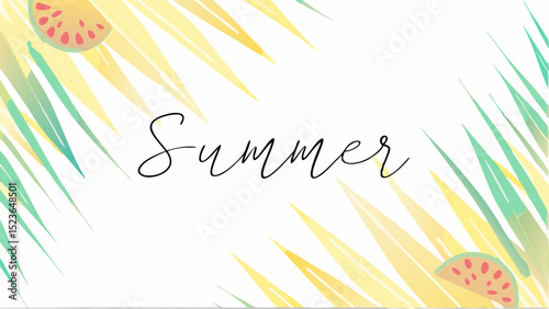 Wallpaper Mural Summer themed background with watermelon slices and palm fronds in watercolor style for a fresh look Torontodigital.ca