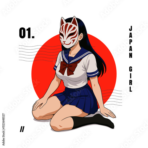 Masked School girl in Anime Style