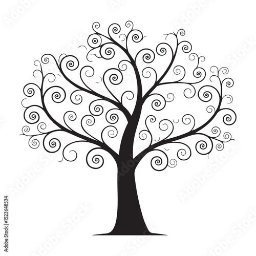 Black and white spiral tree illustration design element