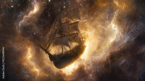 Fototapeta Naklejka Na Ścianę i Meble -  Sailing ship adrift in a cosmic nebula