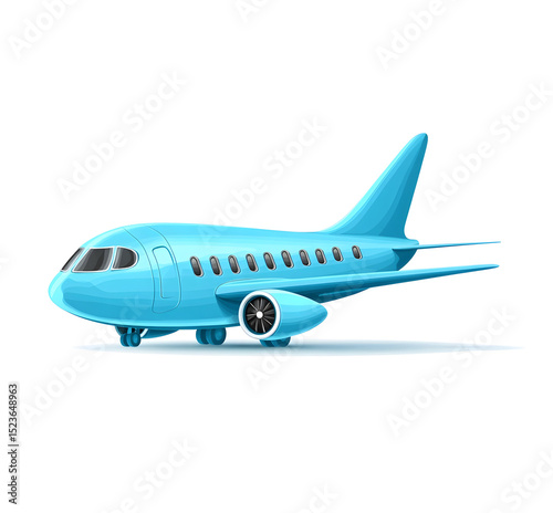 Cartoon airplane in side view with streamlined light blue body